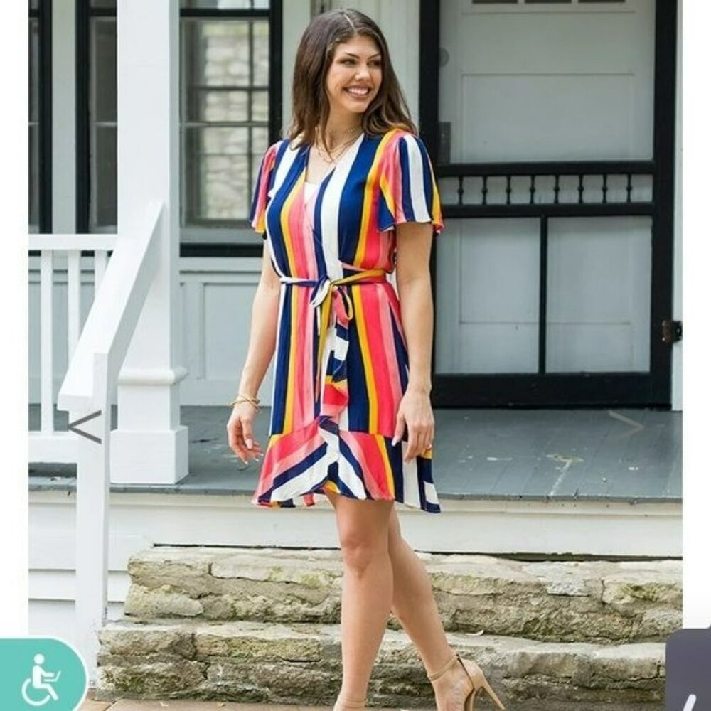Grace & lace statement colorful striped wrap mini dress - S